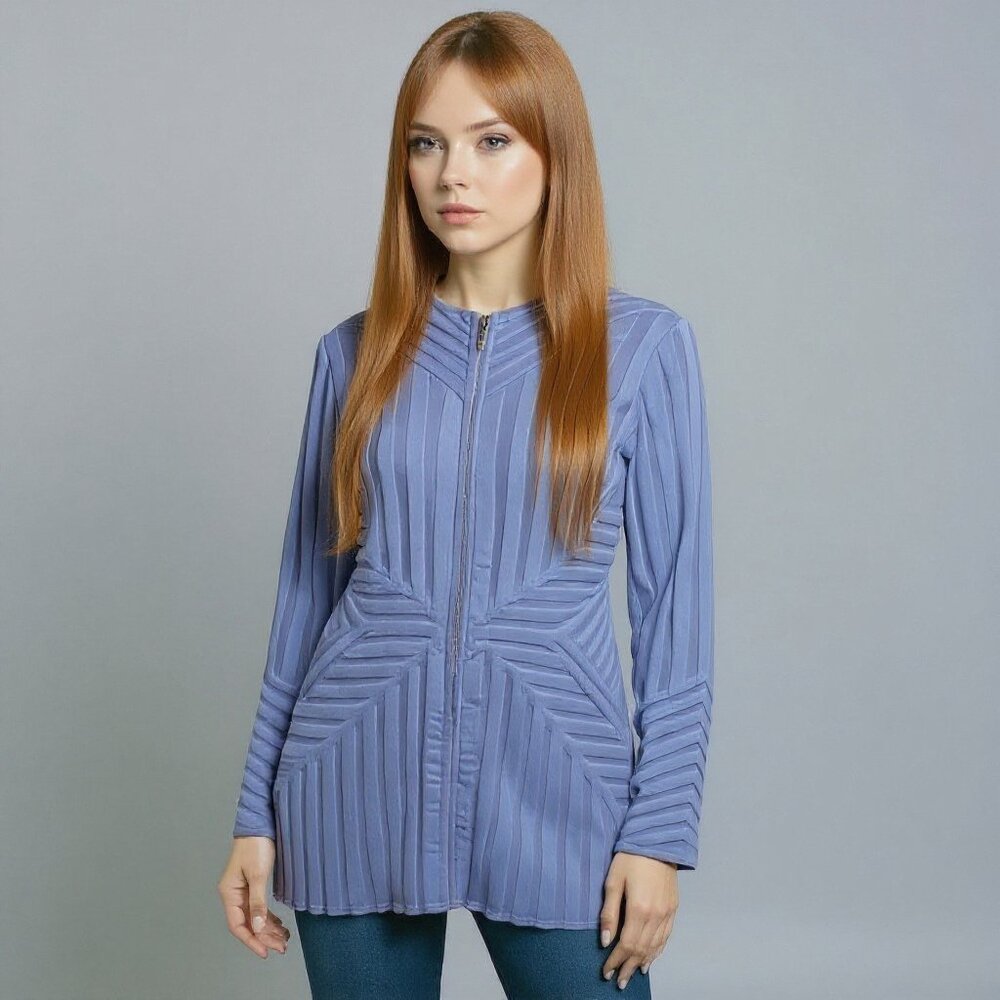 NEW Soft Surroundings Women's Crystalline Zip Cardigan Sweater Blue Size Medium